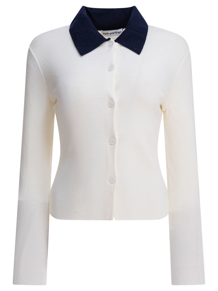 Self-Portrait Merino Wool Cardigan Knitwear - Beige | 8717b438ddf6584c857d9e8668edd191d8d85285