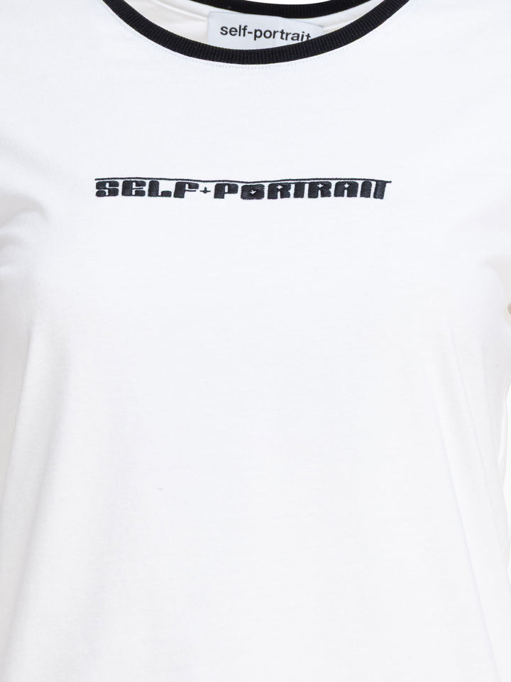 Self-Portrait Crew-Neck T-Shirt With Embroidered Logo T-shirts - Bianco | 900d1a60863864f44311a0fdf6c7d8b9c440faa7