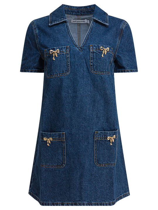 Denim Dress With Bow Detail Abiti Blu