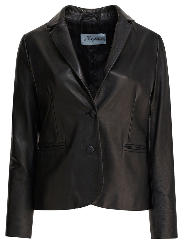 Single-Breasted Leather Blazer Jackets And Coats Nero