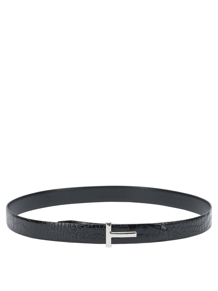 Tom Ford Belt With Crocodile Print Cinture - Nero | 0f4daedf89a36442e14cf2b008796b631bf2666c