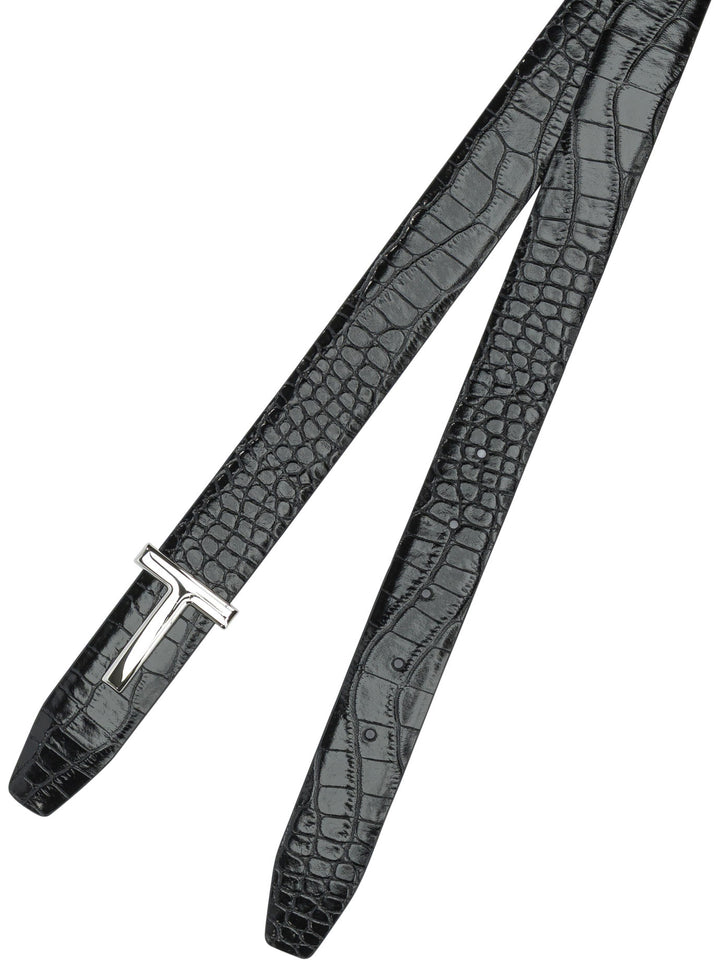 Tom Ford Belt With Crocodile Print Cinture - Nero | b04218db5a7134ac4f6b418788cfd0c426449ce9