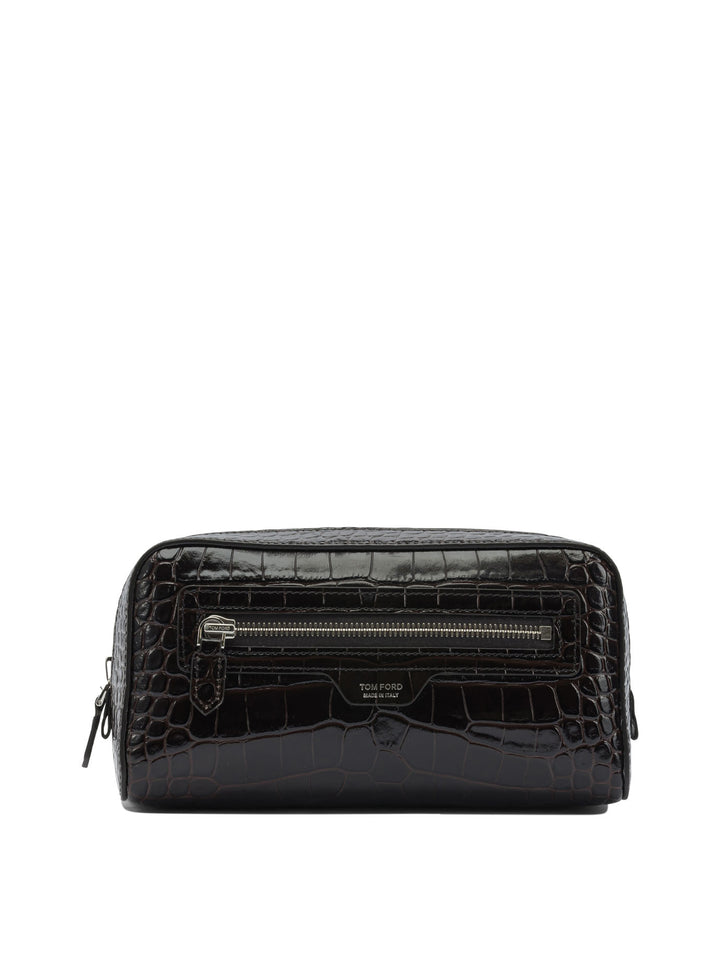Tom Ford Crocodile Print Leather Beauty Case Clutches - Marrone | d6e9bd33baa591852703717c4caf25feca13695b