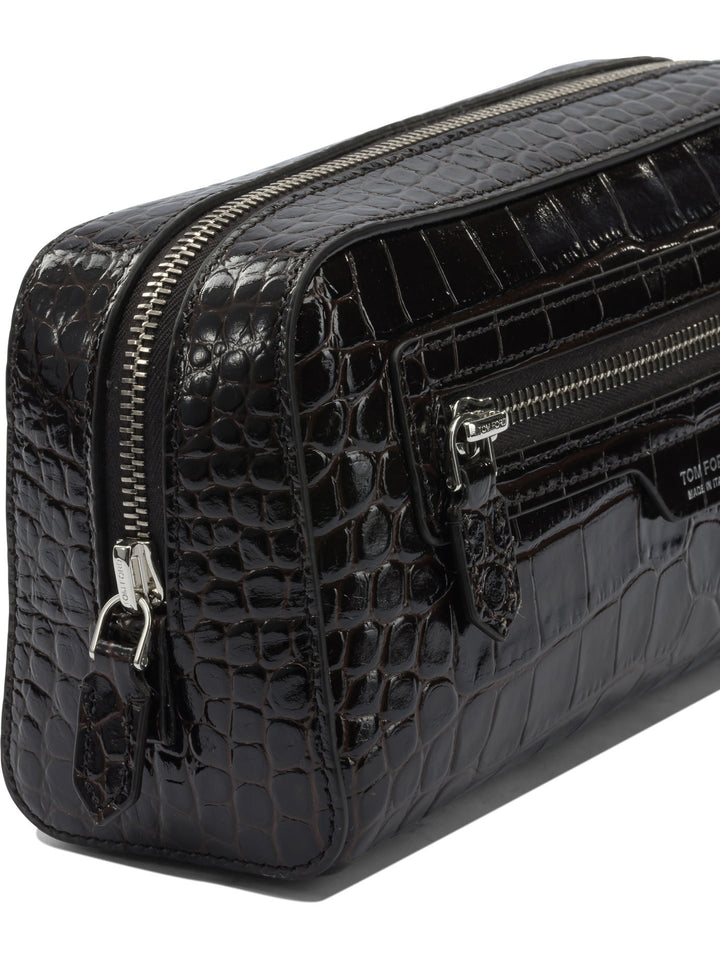 Tom Ford Crocodile Print Leather Beauty Case Clutches - Marrone | e23b44ddc081a87fb494077afdd1eca468b80850