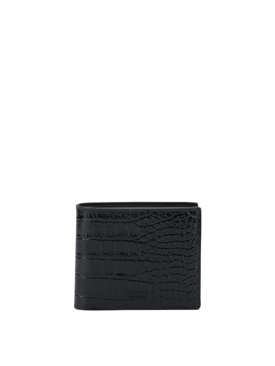 Crocodile Print Leather Wallet Wallets & Card Holders Nero