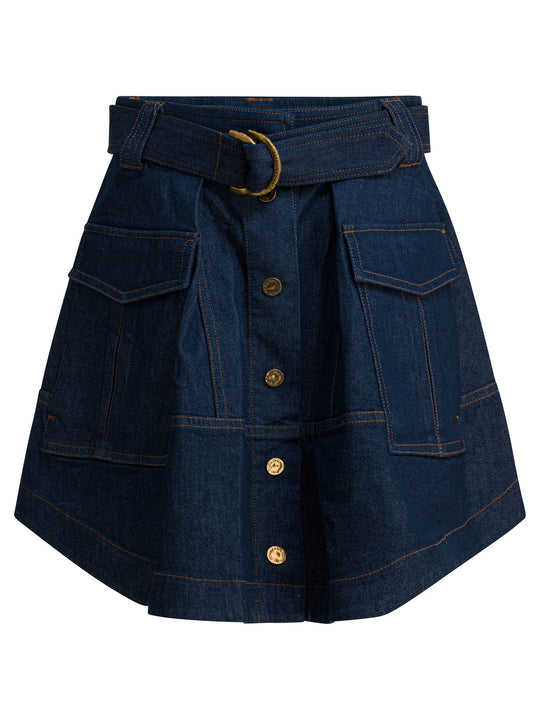 Denim Skirt With Belt Gonne Blu