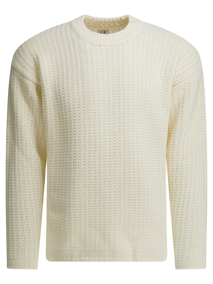 C.P. Company Wool Crew Neck Sweater Knitwear - Bianco | 88b1963abbec985dcbbda29a37433194ef2205cf