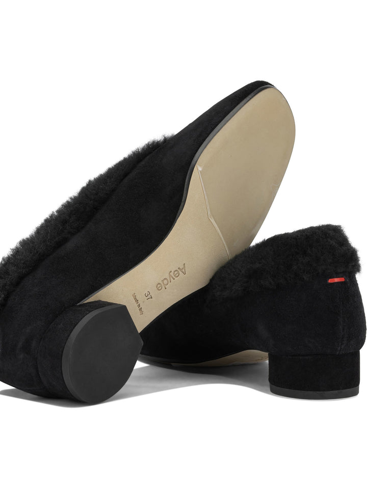 Aeyde Delia Shearling Ballerinas Black