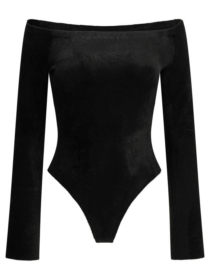 AlaïA Velvet Shaping Bodysuit Top - Nero | 7dbd970b267319a3922724866f759b8f06bee0af