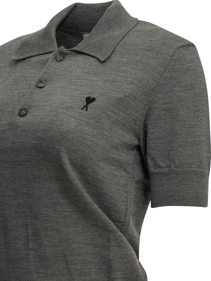 Ami Paris Polo in Lana Merino Maglieria Grigio