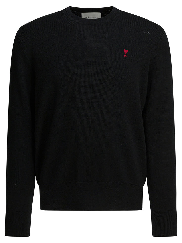 Ami Paris Wool Crewneck Sweater Knitwear - Nero | 4db750618cff62baac09e8baa9d7bc1f509b856c