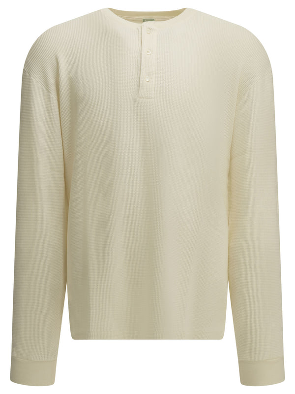 Henley T-Shirt With A Honeycomb Pattern T shirt Bianco