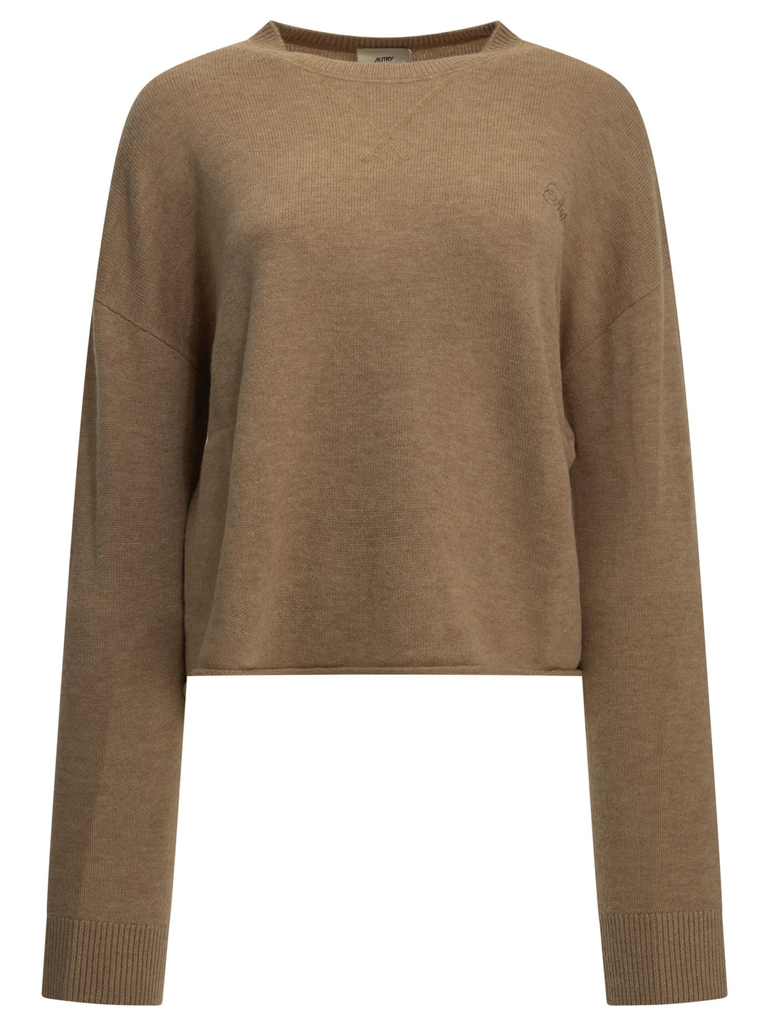 Autry Crew-Neck Sweater With Logo Knitwear Beige