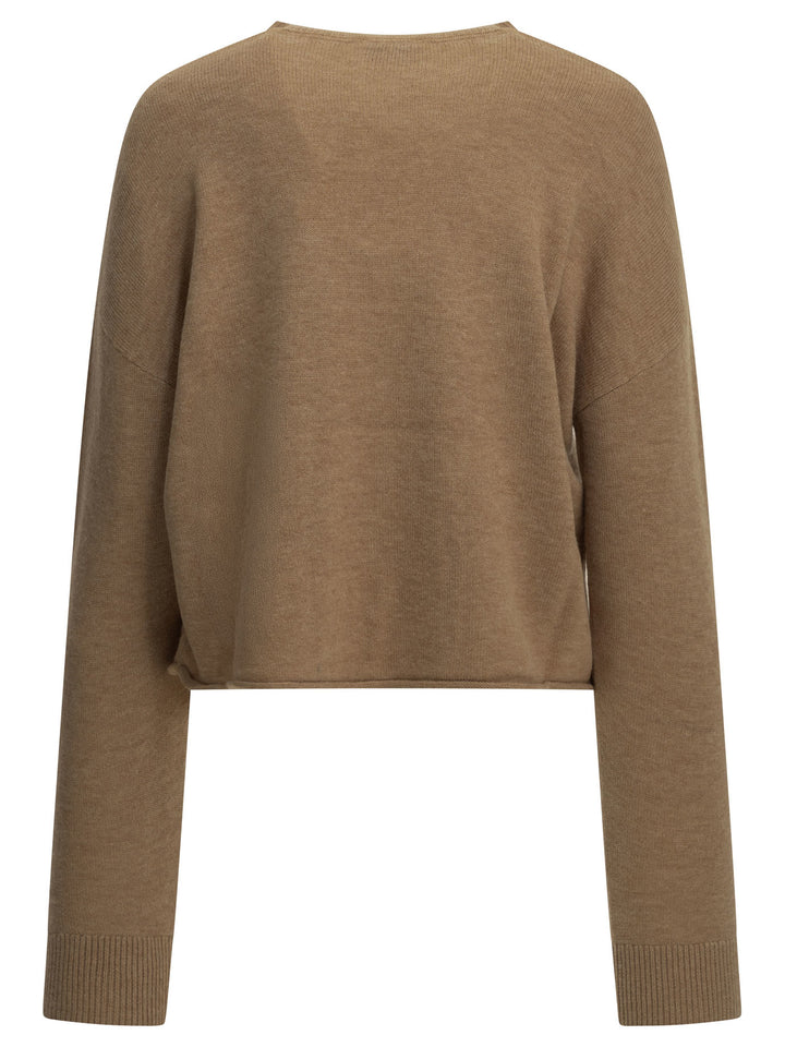 Autry Crew-Neck Sweater With Logo Knitwear Beige