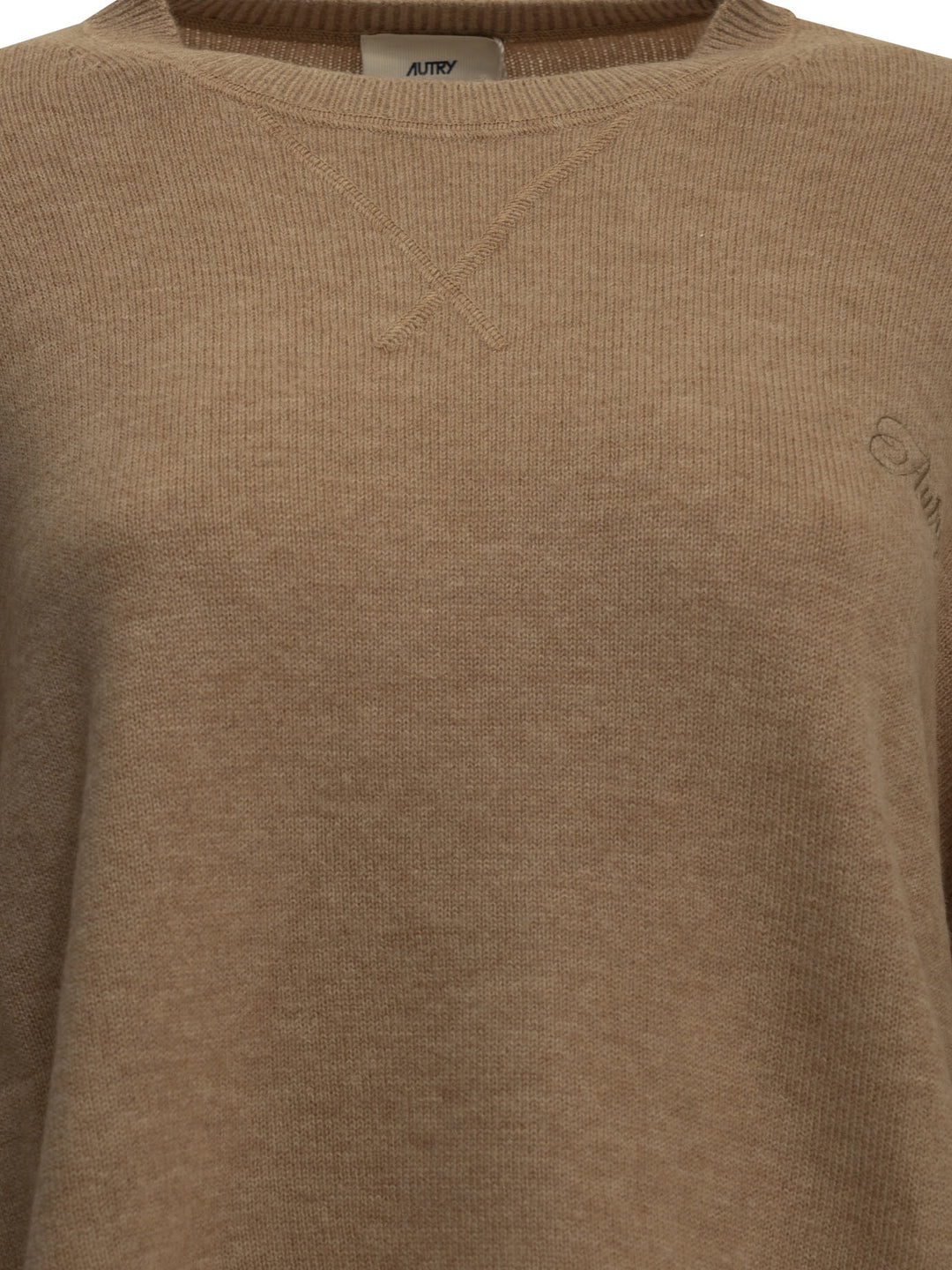 Autry Crew-Neck Sweater With Logo Knitwear Beige