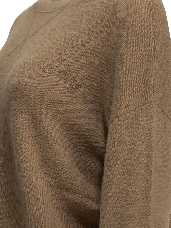 Autry Crew-Neck Sweater With Logo Knitwear Beige