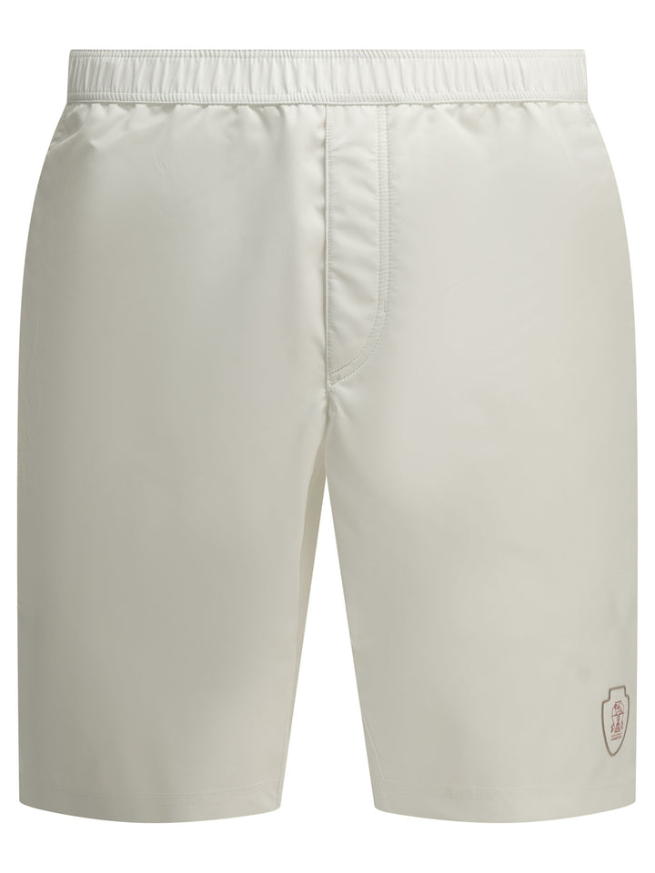 Brunello Cucinelli Logo Shorts - Bianco | 50232a923ea9339188daadd9b99afbc498e4350b