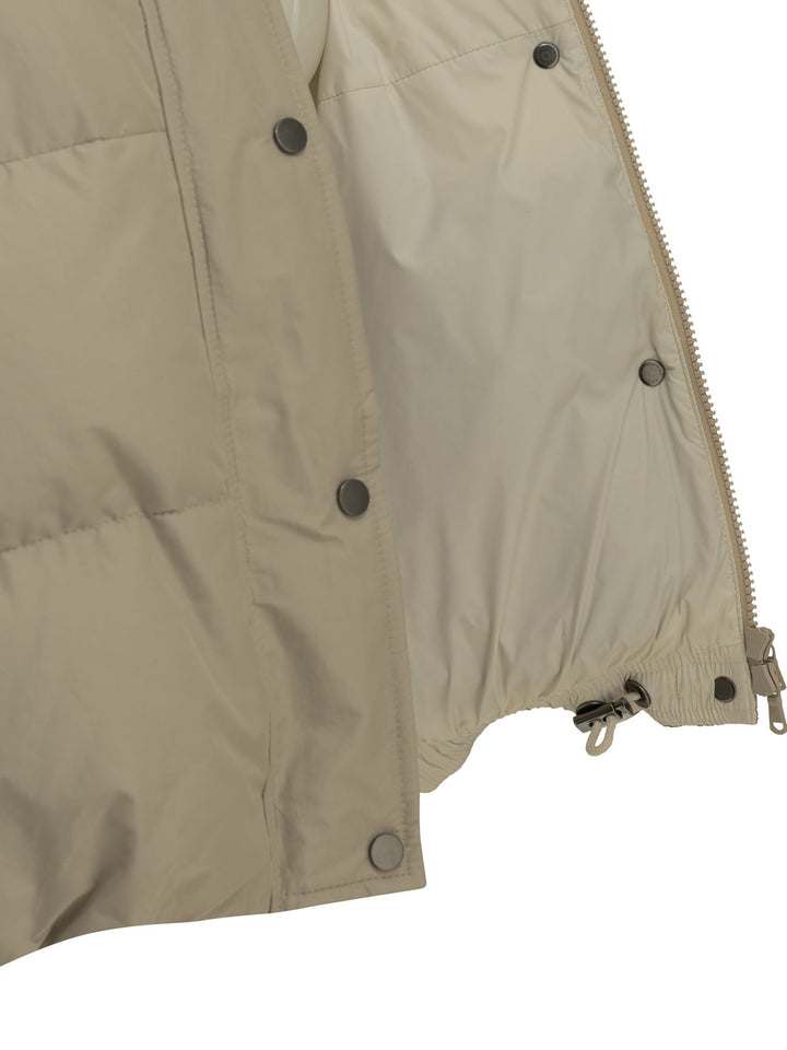 Brunello Cucinelli Short Down Jacket In Techno Cotton Taffeta Jackets and Coats - Beige | 020503981b669848166b60d802108dcdee62e284