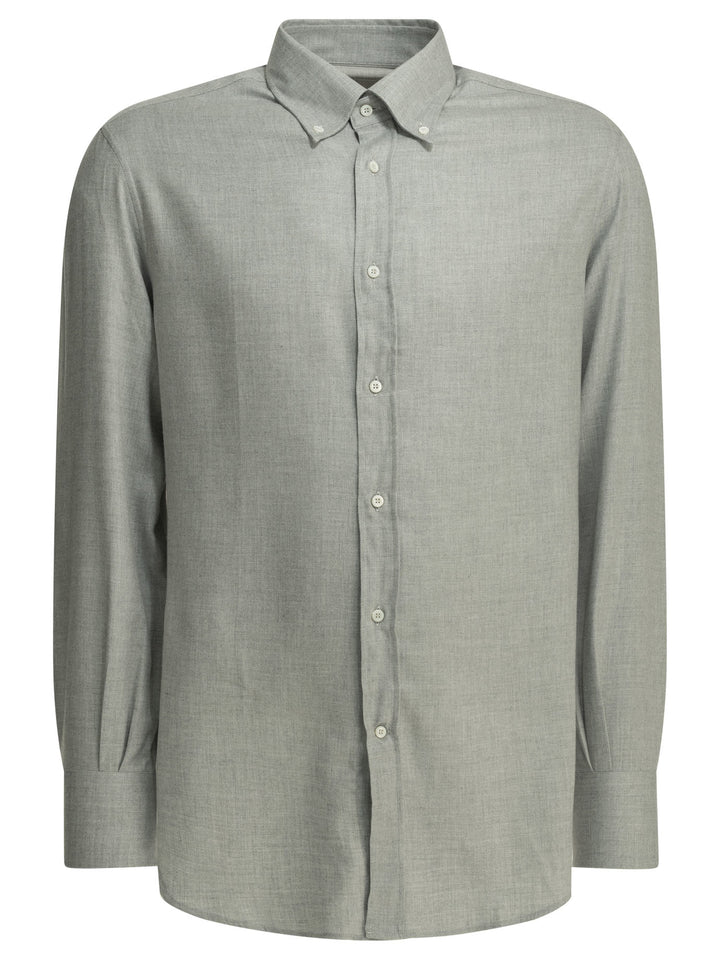 Brunello Cucinelli Casual Cotton Flannel Shirt Shirts - Grey | c2514c30784ba9ddd5876c148d7bac2463630a7a