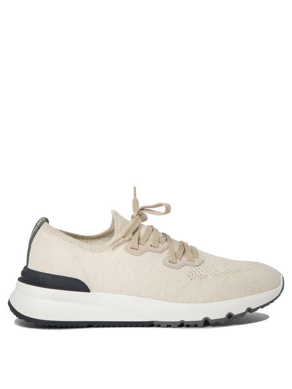 Low-Top Cotton Knit Sneakers Sneakers & Slip-On Beige