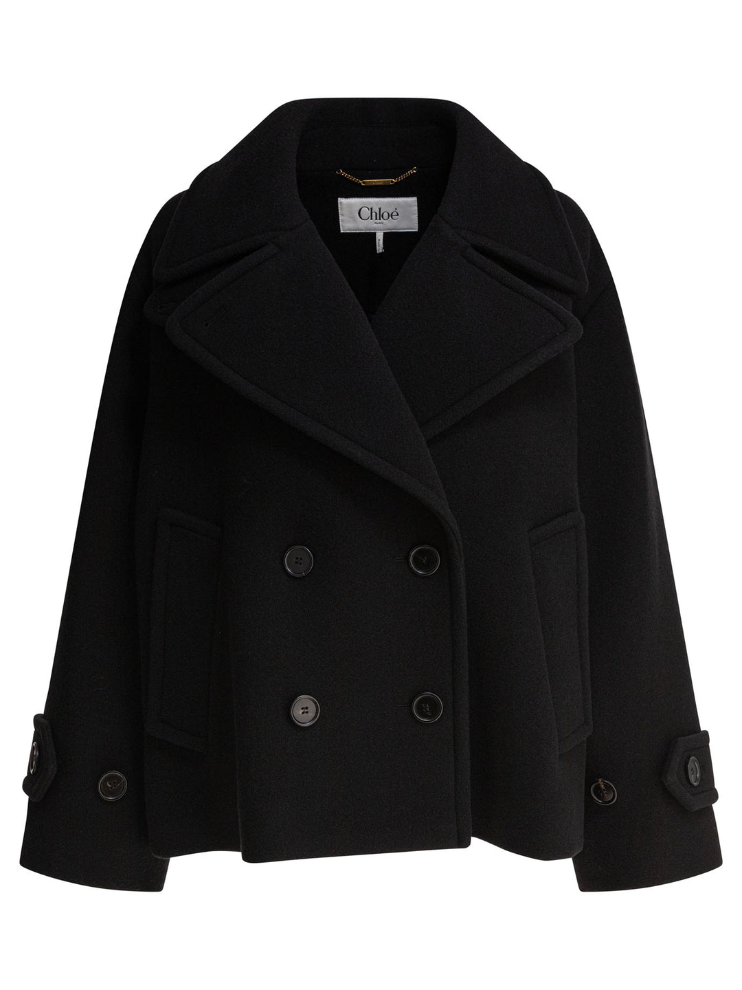 Chloé Short Wool Coat Jackets and Coats - Nero | 3275f7659f0df75168f1c71d02680a65aae98964