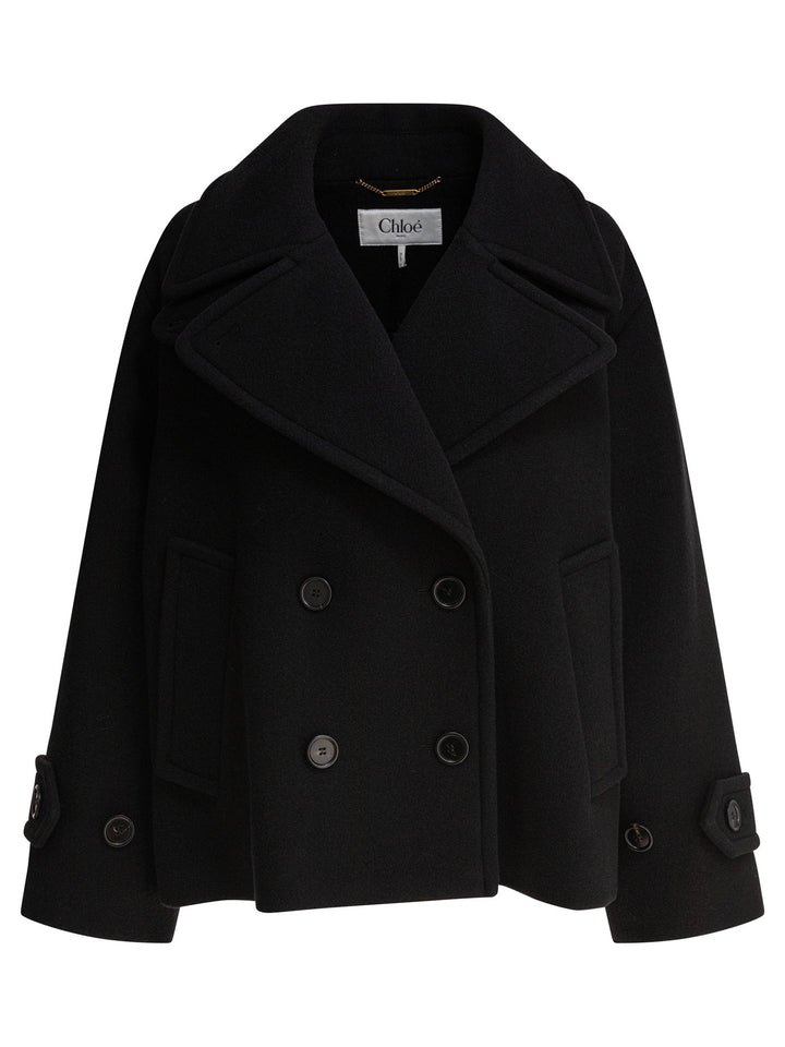 Chloé Short Wool Coat Jackets and Coats - Nero | 3275f7659f0df75168f1c71d02680a65aae98964