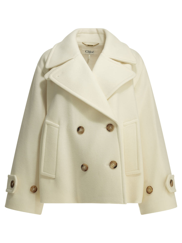 Chloé Short Wool Coat Jackets and Coats - Bianco | 374d1026f6ccc2eaf8a7adc45220235296cb3f0d
