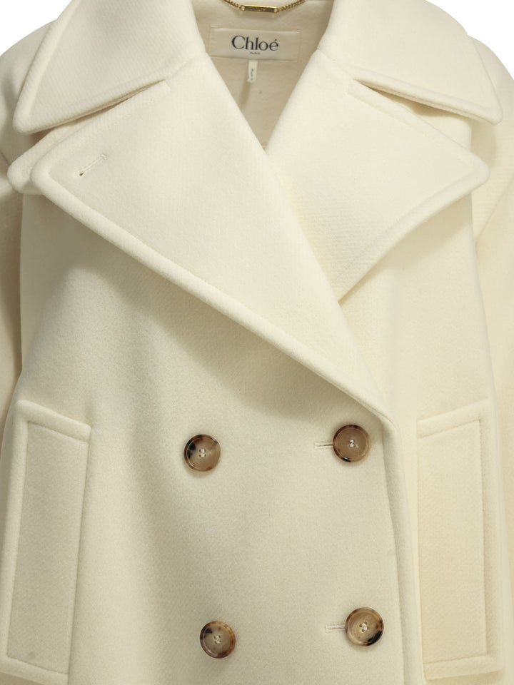 Chloé Short Wool Coat Jackets and Coats - Bianco | ca9ec54f63b6505d09ad85b5dd3efd02e7358f20
