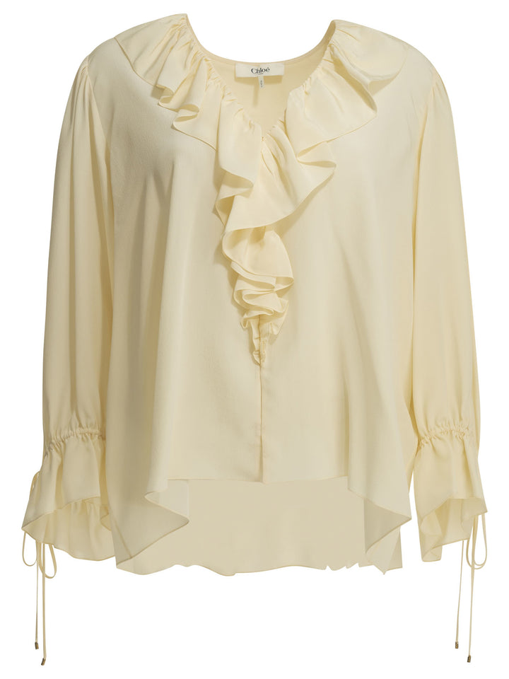 Chloé Silk Blouse With Ruffles Shirts - Bianco | 46fa4e6f593fbad958236912de9b1afde25e4fe3
