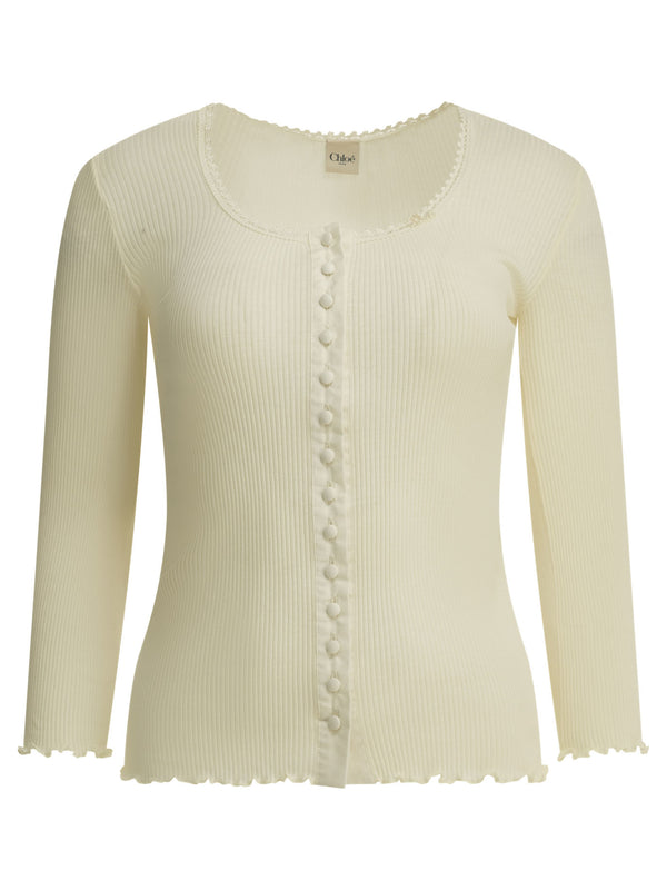 Fitted Top Made Of Cotton And Silk Jersey Top Bianco