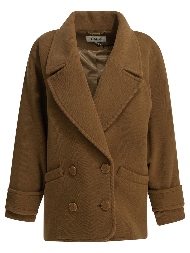 Chloé Short Wool Coat Jackets and Coats - Marrone | 30957bfafba34d28482377431722580fd7046ad2