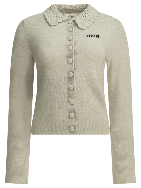 Polo Sweater With Logo Knitwear Grey