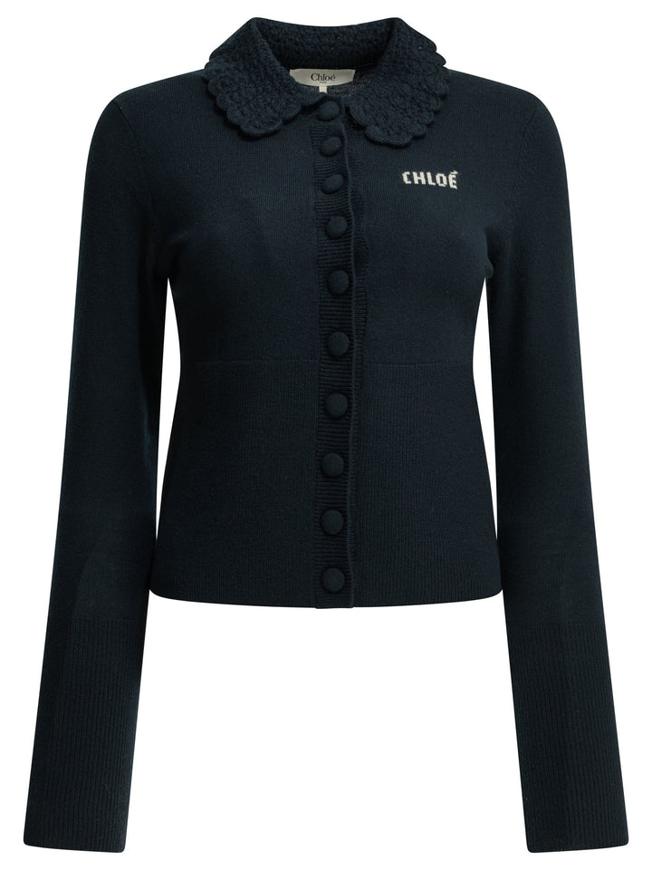 Chloé Polo Sweater With Logo Knitwear - Blu | cfe84db3d989fe4f6b76c2a0c852f53f61e2a3dc