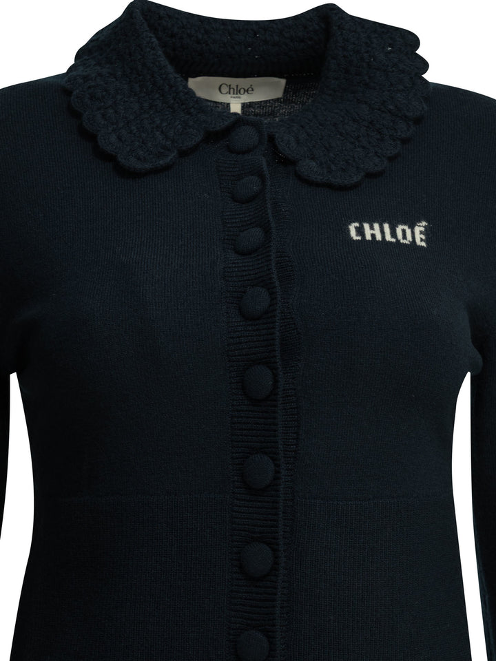 Chloé Polo Sweater With Logo Knitwear - Blu | 5465108578b6a6ee4f052a6a96a544b959632602