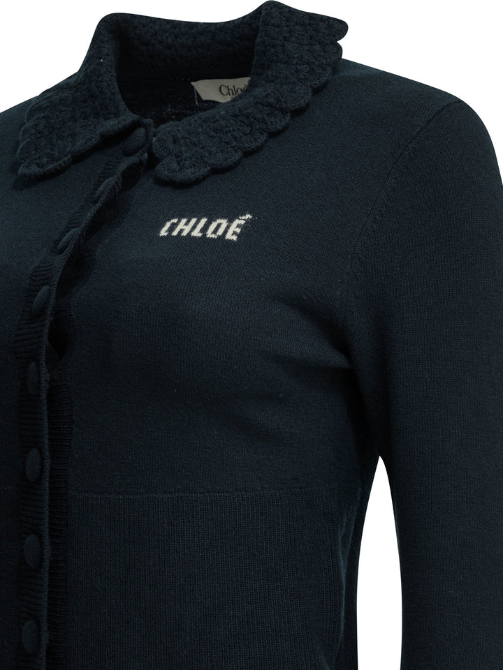 Chloé Polo Sweater With Logo Knitwear - Blu | 36ab1100e819086cc6bb06e9c7493ea5c2075113