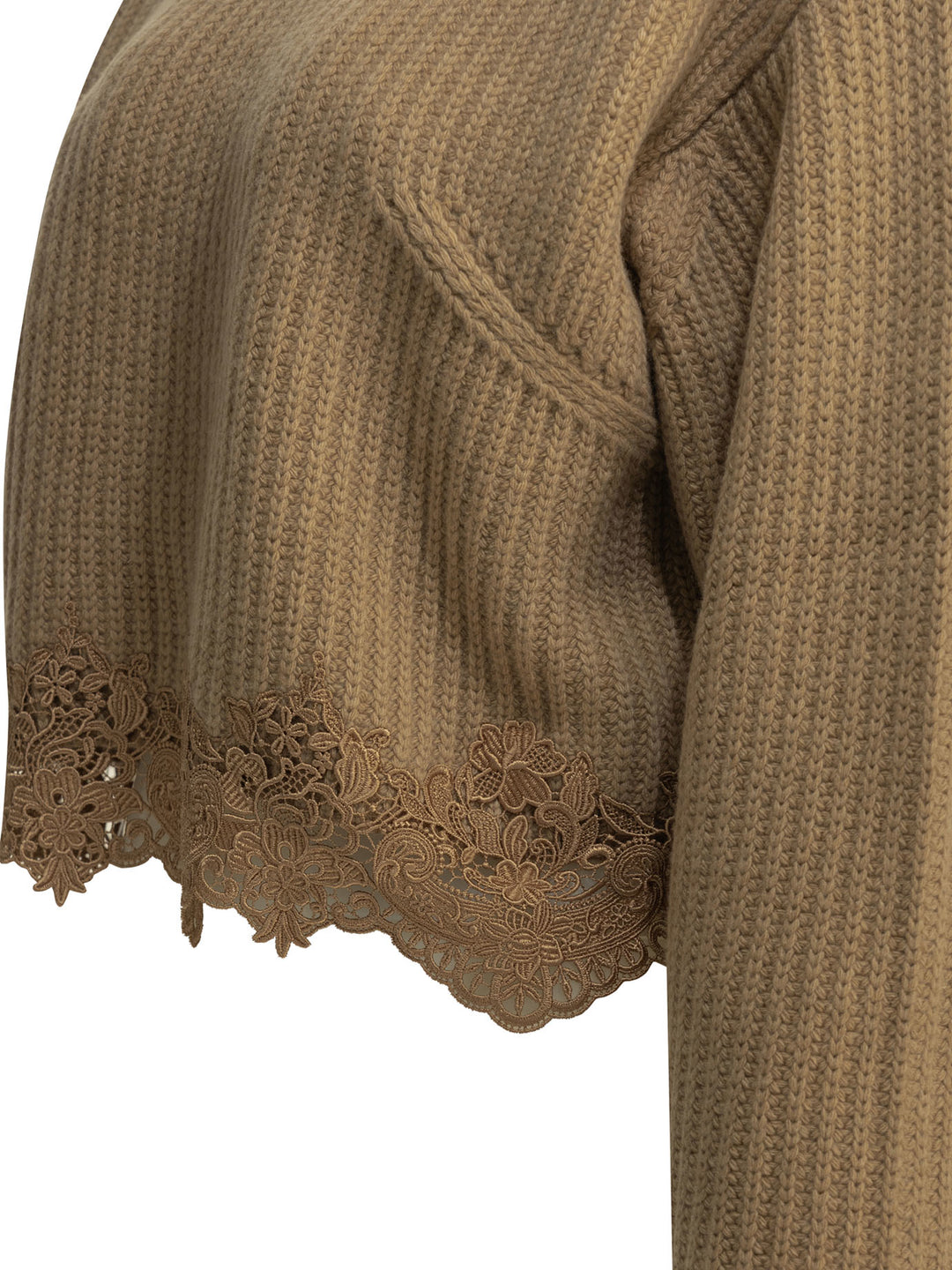 Chloé Crew-Neck Sweater With Lace Knitwear - Marrone | a7f28bf718bcc9928b114b8c0118574fffb36d50