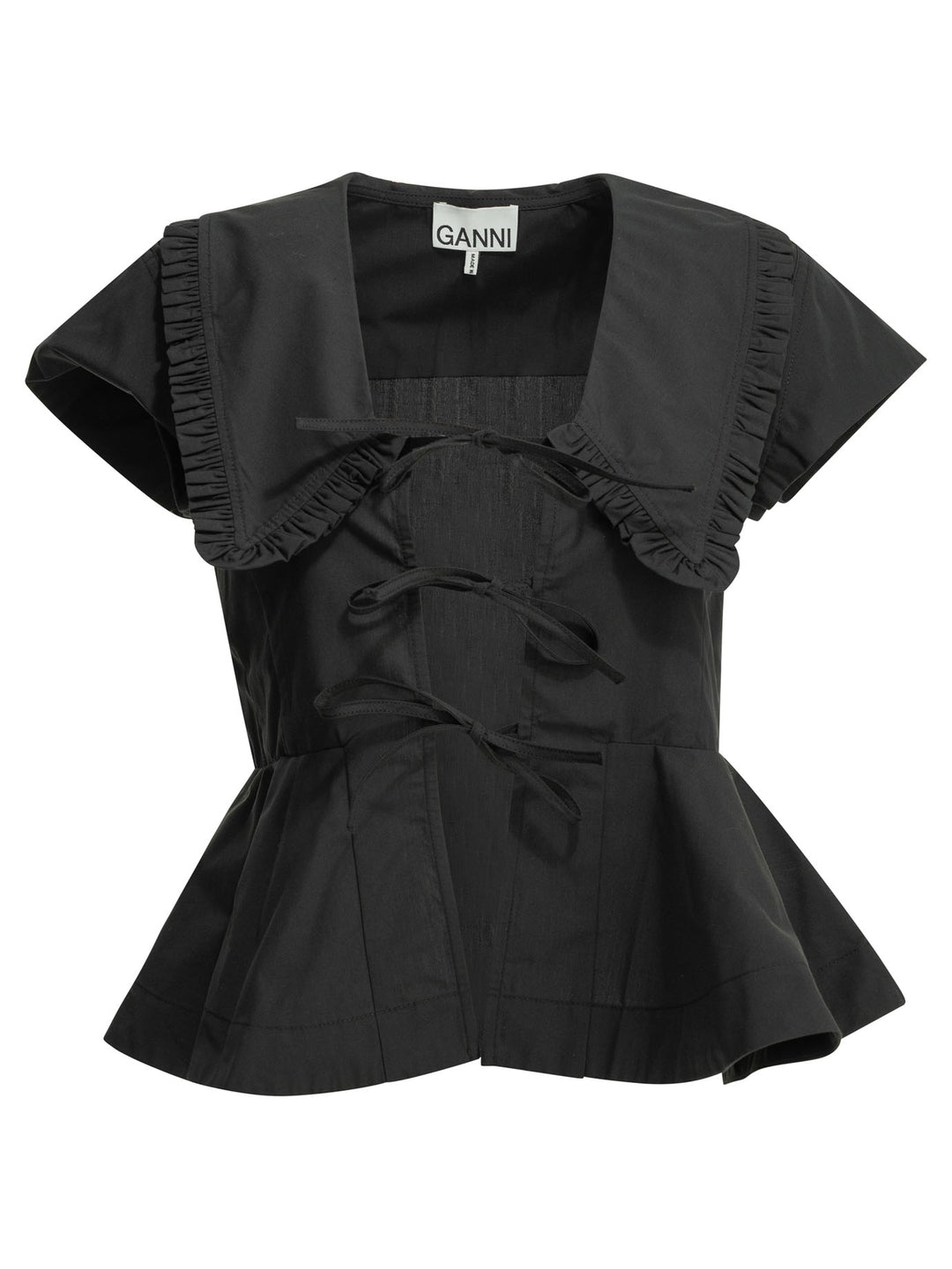 Ganni Cotton Blouse Shirts - Nero | 6249272e15780ec57fe0e5c46944ab90d2cf6669
