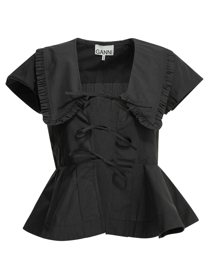 Ganni Cotton Blouse Shirts - Nero | 6249272e15780ec57fe0e5c46944ab90d2cf6669