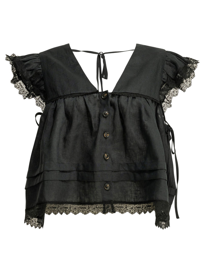 Ganni Linen Blouse Shirts - Nero | c0478dc08fc7b37f540d7faa7387b2700e447d64