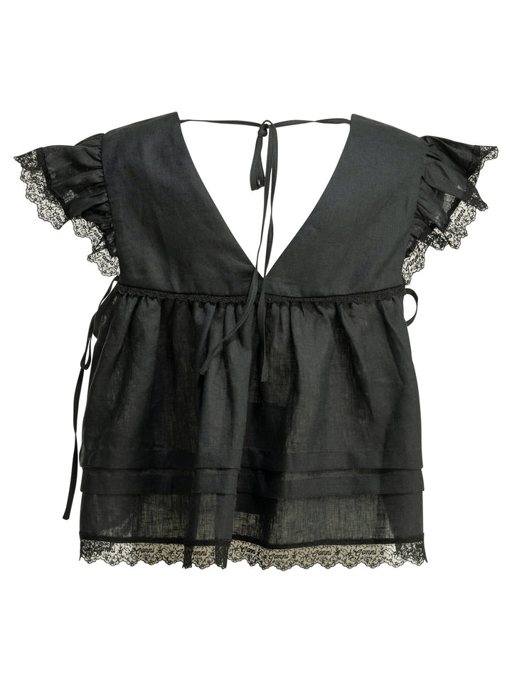 Ganni Linen Blouse Shirts - Nero | a5d42b8aa41eab1fbf318f7f351cd36a2baf6925