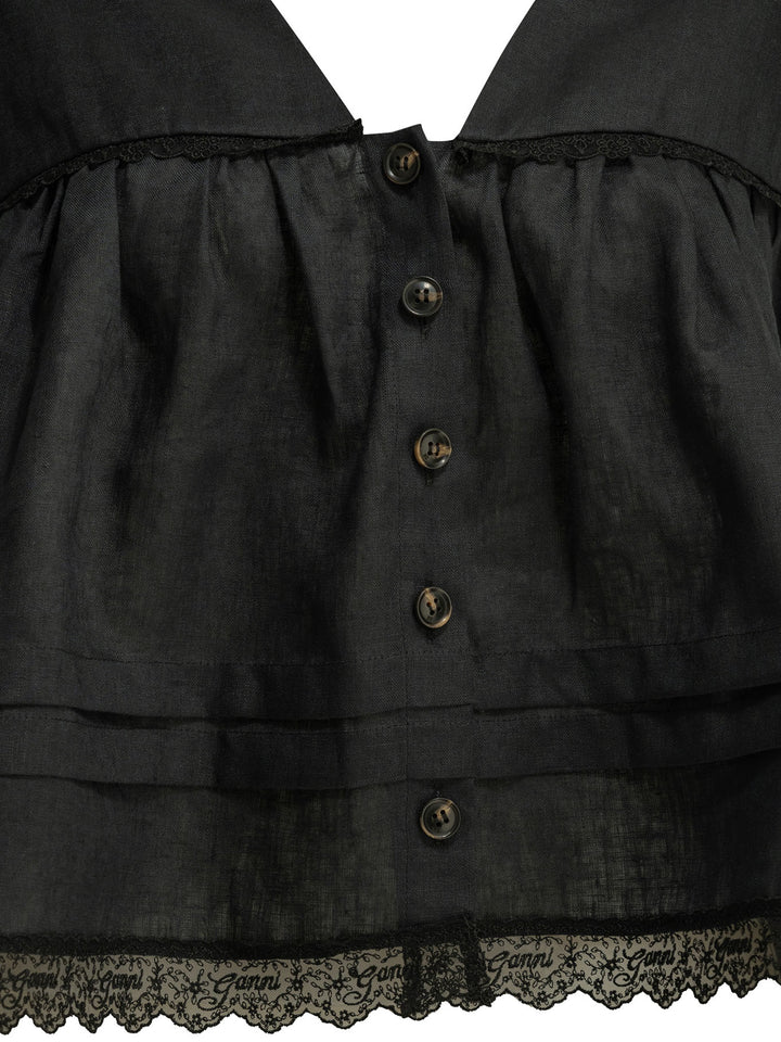 Ganni Linen Blouse Shirts - Nero | 280feabd560e2487f284e18152cf52b0e7817bdf
