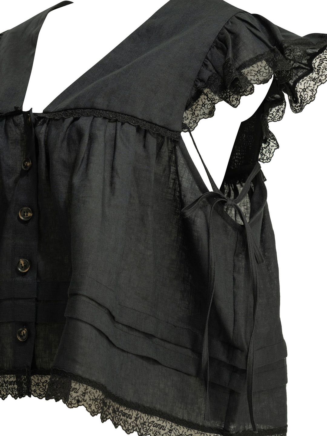 Ganni Linen Blouse Shirts - Nero | 2b0ad82b9ee8b72b9cf6de0705504bbdddf18807
