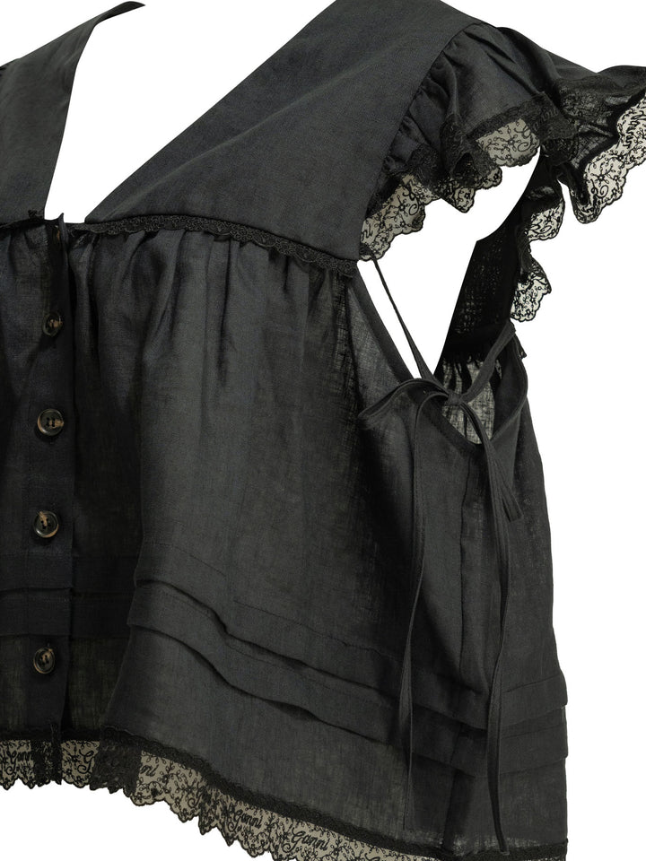 Ganni Linen Blouse Shirts - Nero | 2b0ad82b9ee8b72b9cf6de0705504bbdddf18807