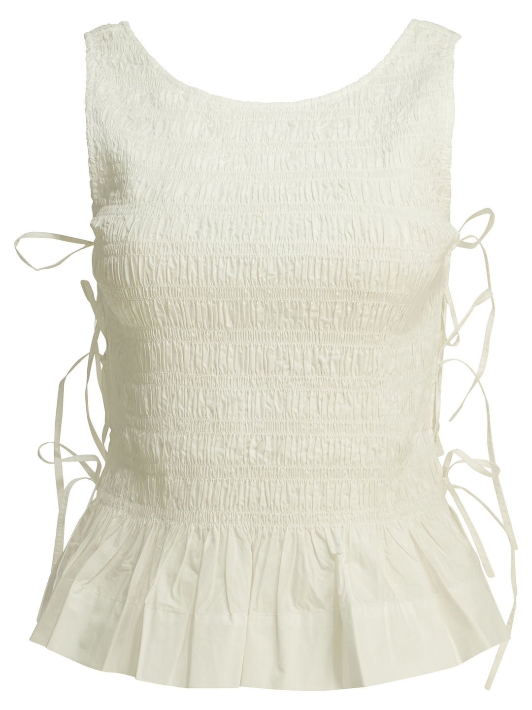 Ganni Casual Pleated Top Top - Bianco | 8440218fd63d284461fcb93599d9dbb3b321a3b7