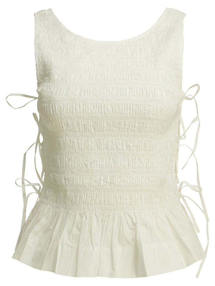 Ganni Casual Pleated Top Top - Bianco | 8440218fd63d284461fcb93599d9dbb3b321a3b7