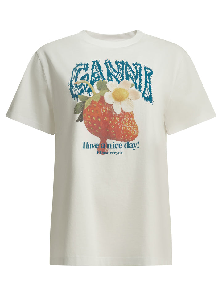 Ganni Strawberry T-shirts - Bianco | 8807378230f56cbe9461d756c9e1b00a454e208f
