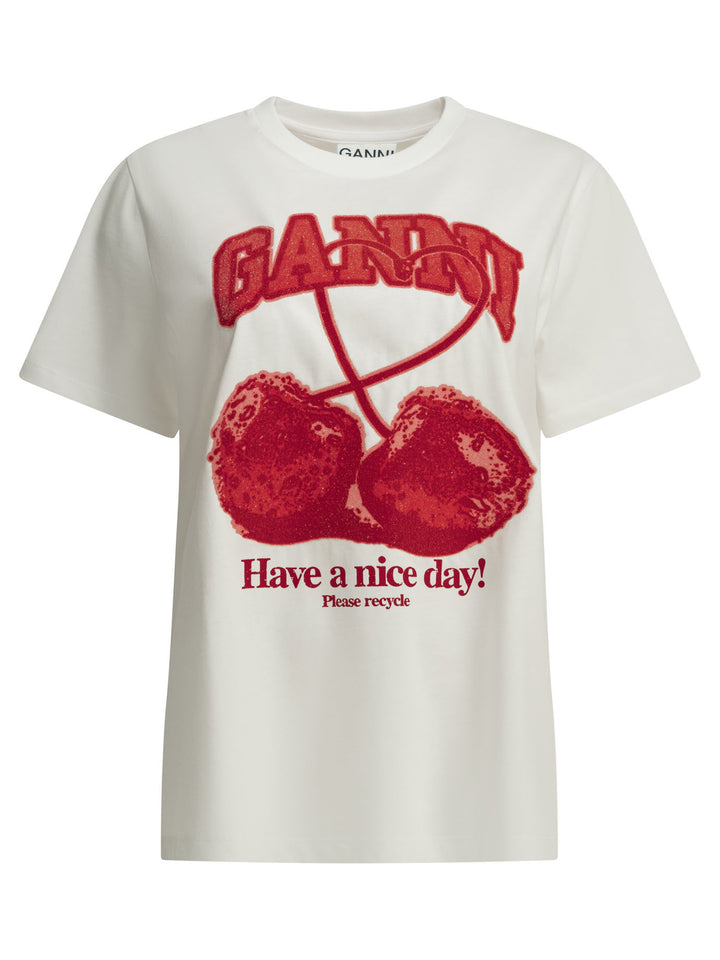 Ganni Cherries T-shirts - Bianco | 817873f3bd080befdd5fb52fcb4ee4d7110da163