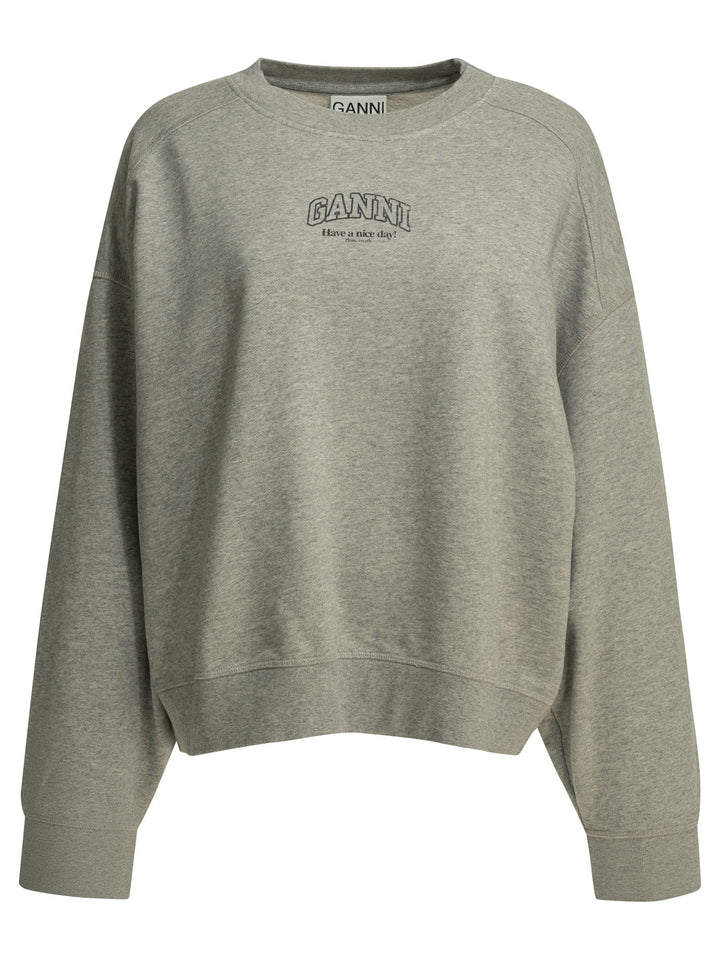 Ganni Crewneck Sweatshirt With Logo Sweatshirts - Grey | af9dcd960f375689c402267d79f1e63adfbb7a6c
