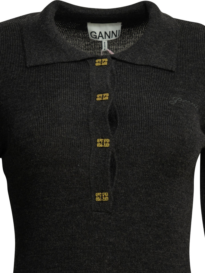 Ganni Logo Polo Sweater Knitwear - Grey | b86c81e1fefce28c2998616de4c2090215a05c95