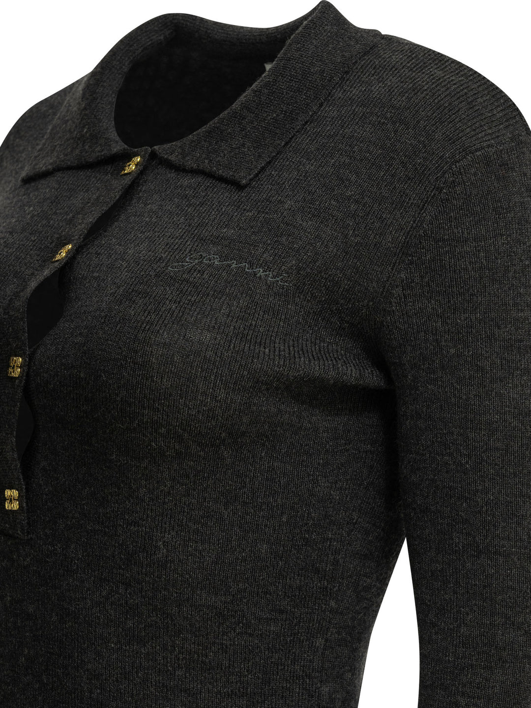 Ganni Logo Polo Sweater Knitwear - Grey | f5e5f99ba4fc2db8b73b4886d26df67c43e4a8f4